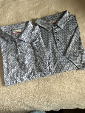 Grand Slam Men's Light Blue & Gray Patterned Polo Duo